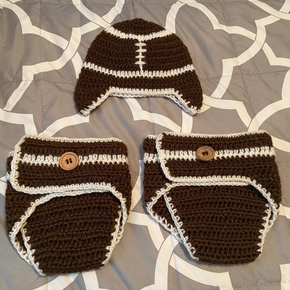 2 Football Diaper Covers and Hat Newborn Set